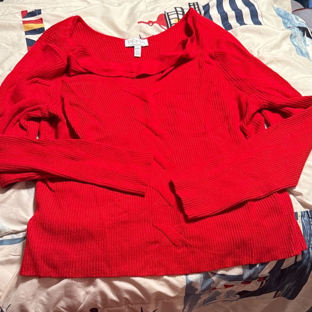 Sofia by Sofia Vergara Vibrant Red Ribbed Top
